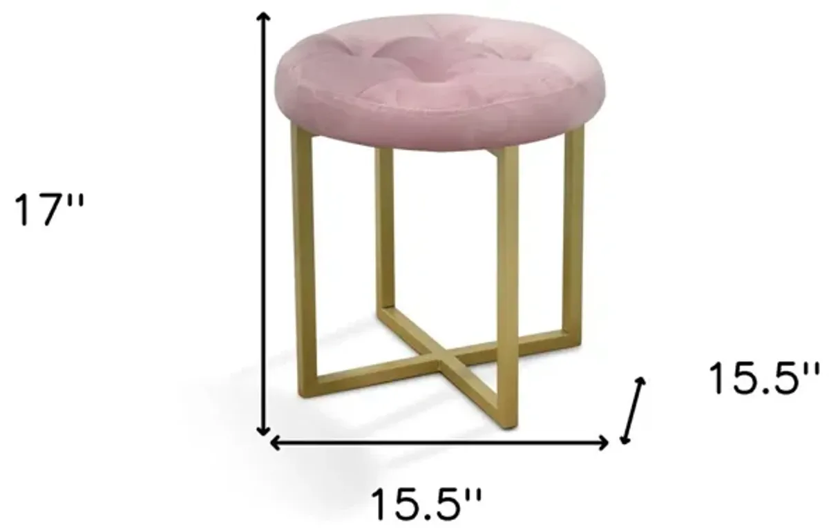 Tufted Velvet Stool - Pink / Gold