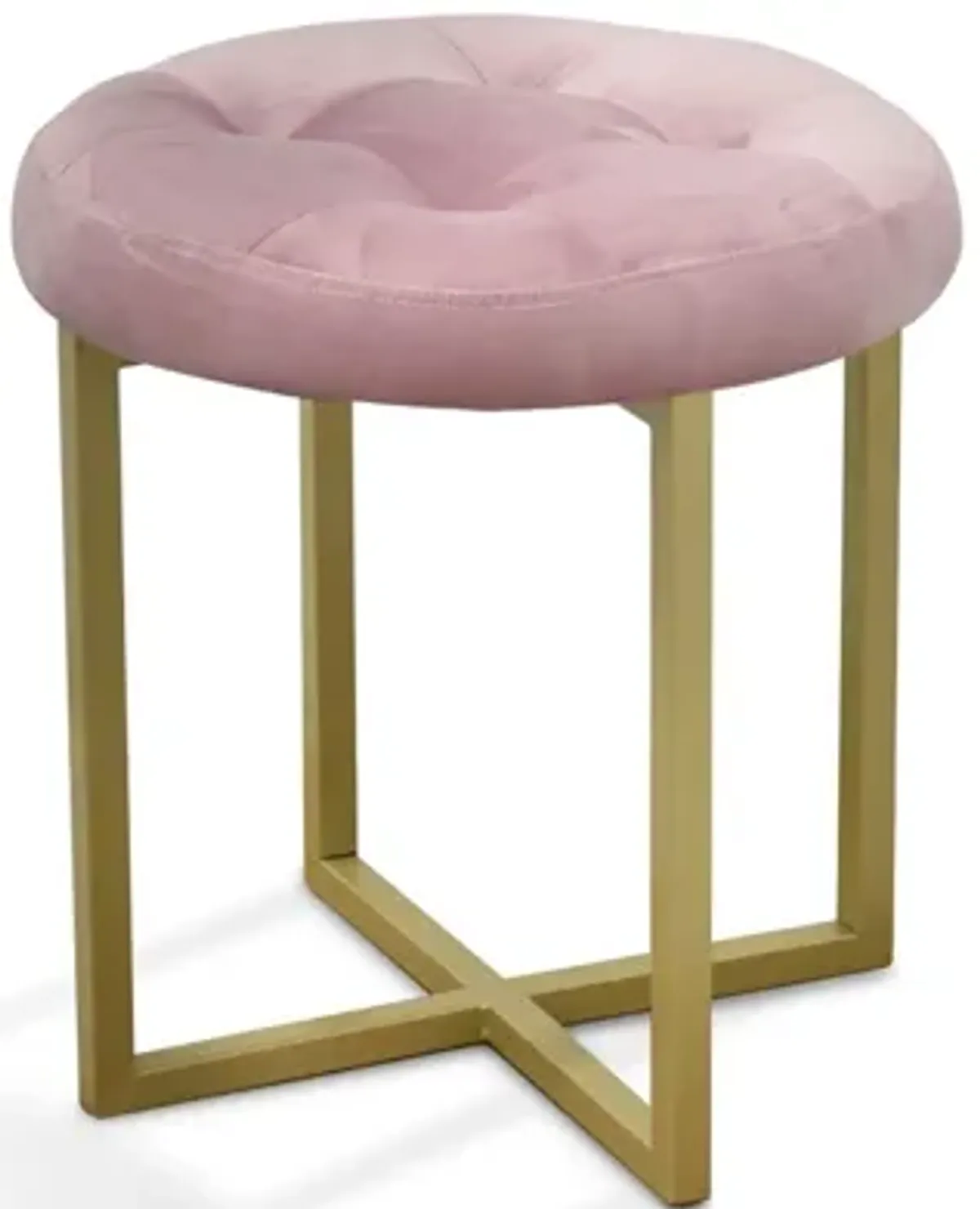 Tufted Velvet Stool - Pink / Gold