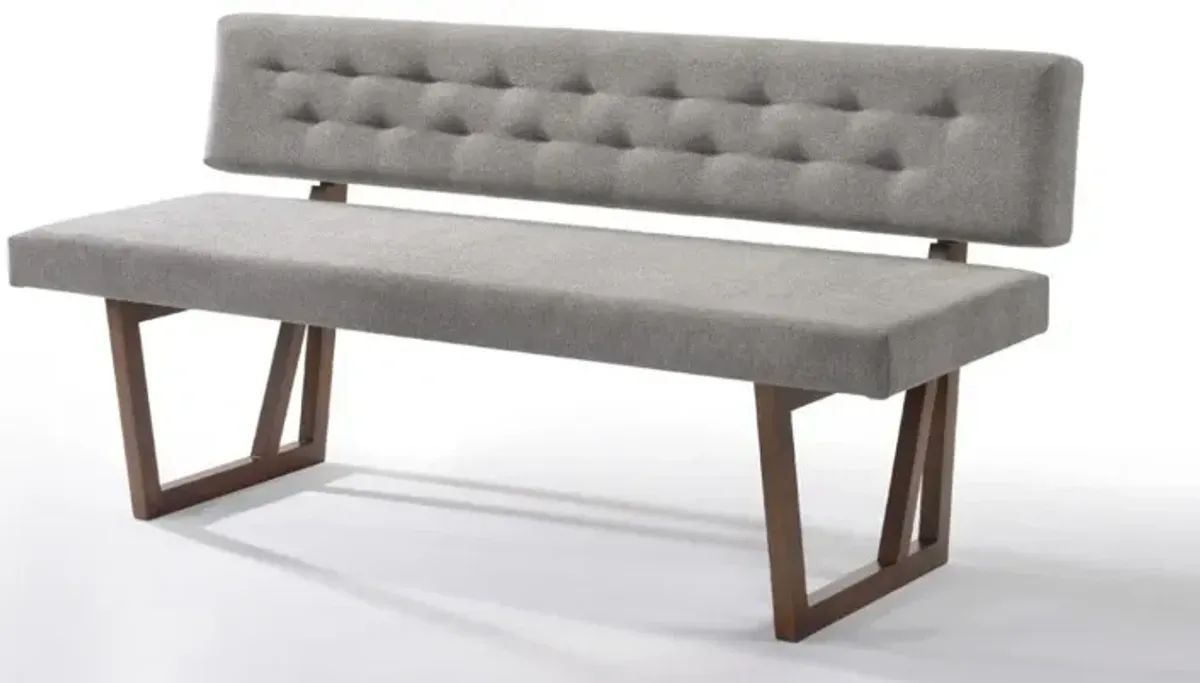 Upholstered Linen Blend Dining Bench - Gray / Brown