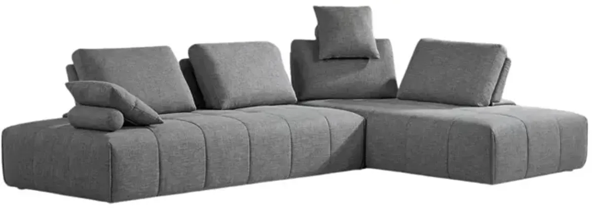 Polyester Modular L Shaped Two Piece Sofa And Chaise Sectional And Toss Pillows - Gray