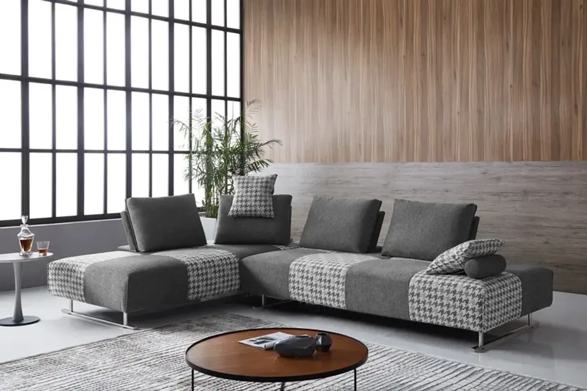 Stationary L Shaped Two Piece Sofa And Chaise - Gray