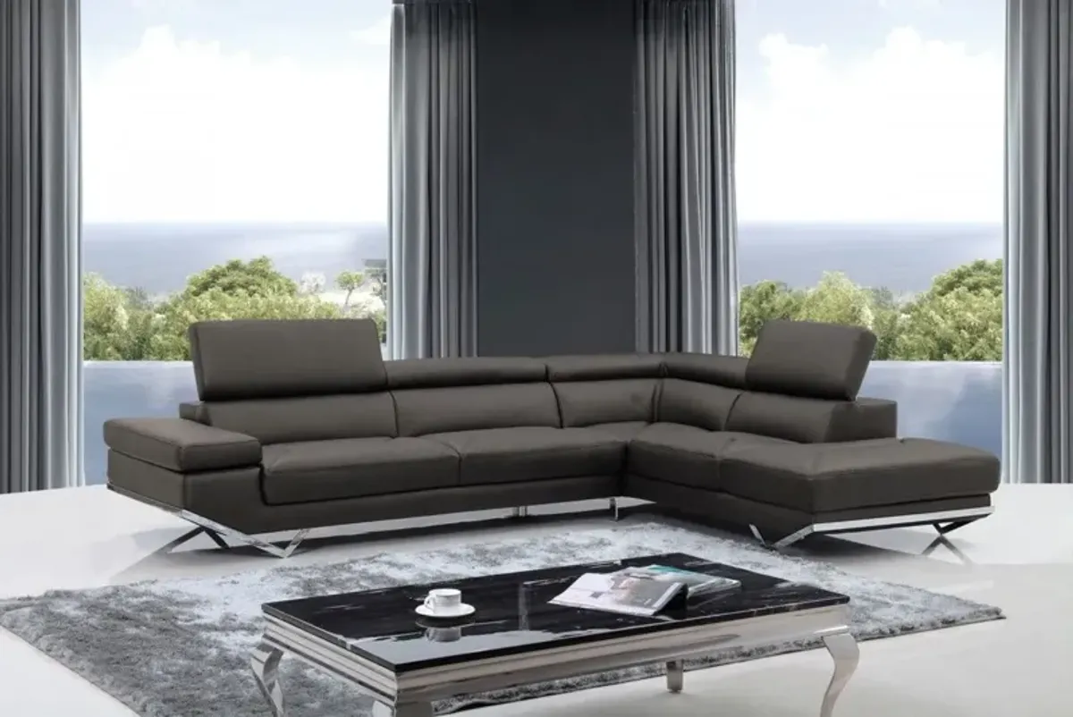 Leather Match Stationary L Shaped Two Piece Sofa And Chaise - Gray