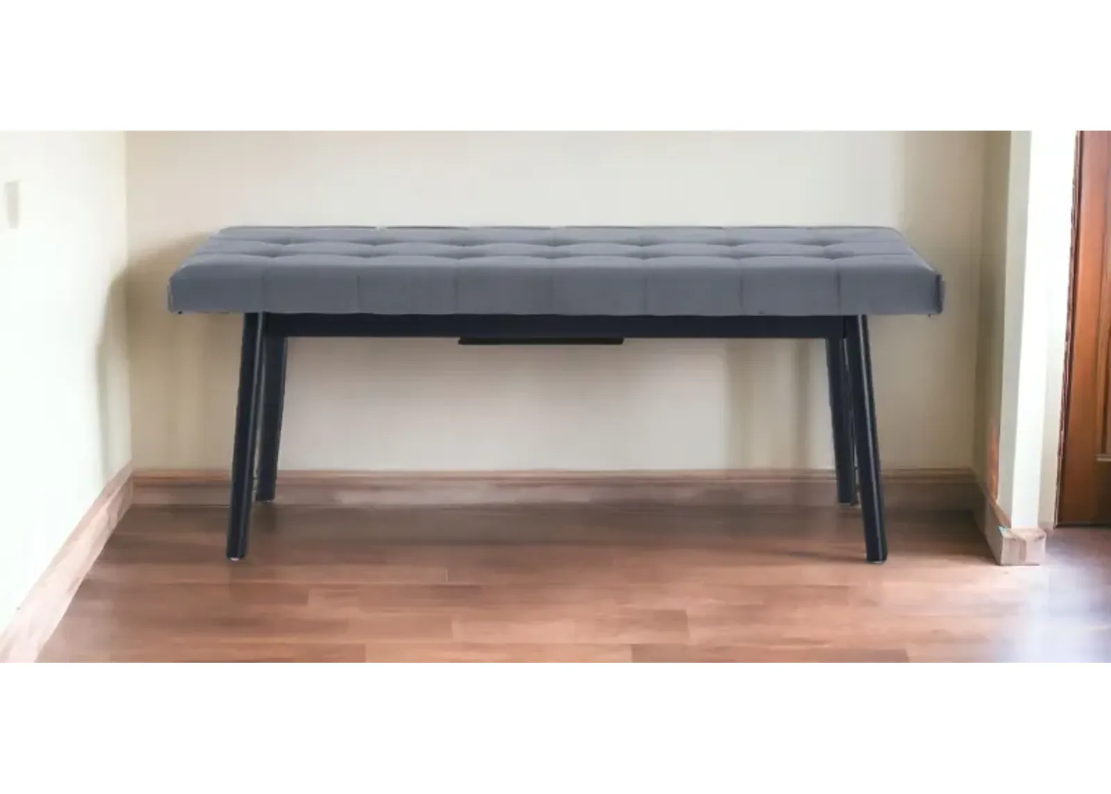 Velvet Upholstered Bench - Black / Gray