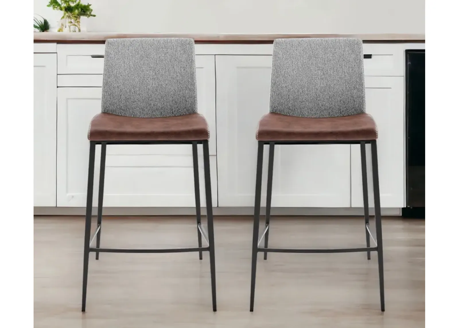 Steel Low Back Counter Height Bar Chairs (Set of 2) - Brown / Black