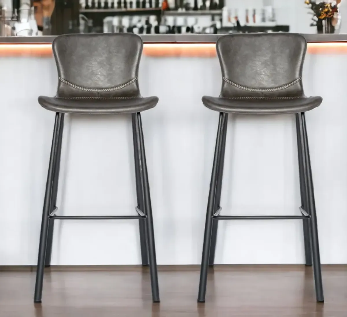 Steel Low Back Bar Height Bar Chairs (Set of 2) - Gray / Black