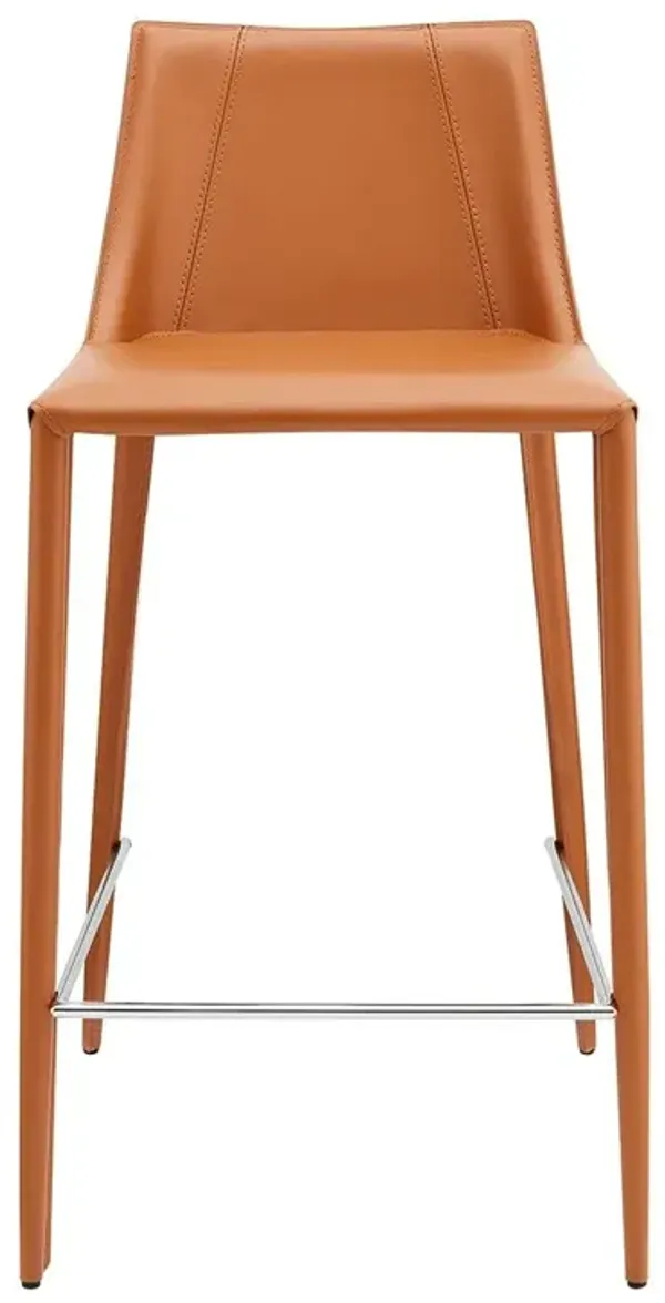 Faux Leather And Steel Low Back Counter Height Bar Chair - Terra Cotta