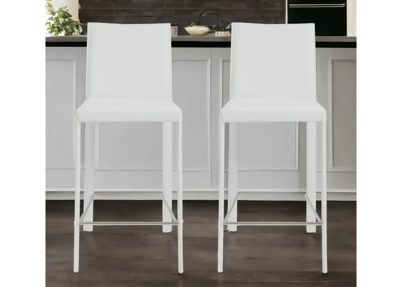 Steel Low Back Counter Height Bar Chairs (Set of 2) - White