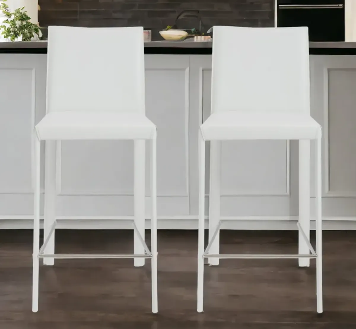 Steel Low Back Counter Height Bar Chairs (Set of 2) - White