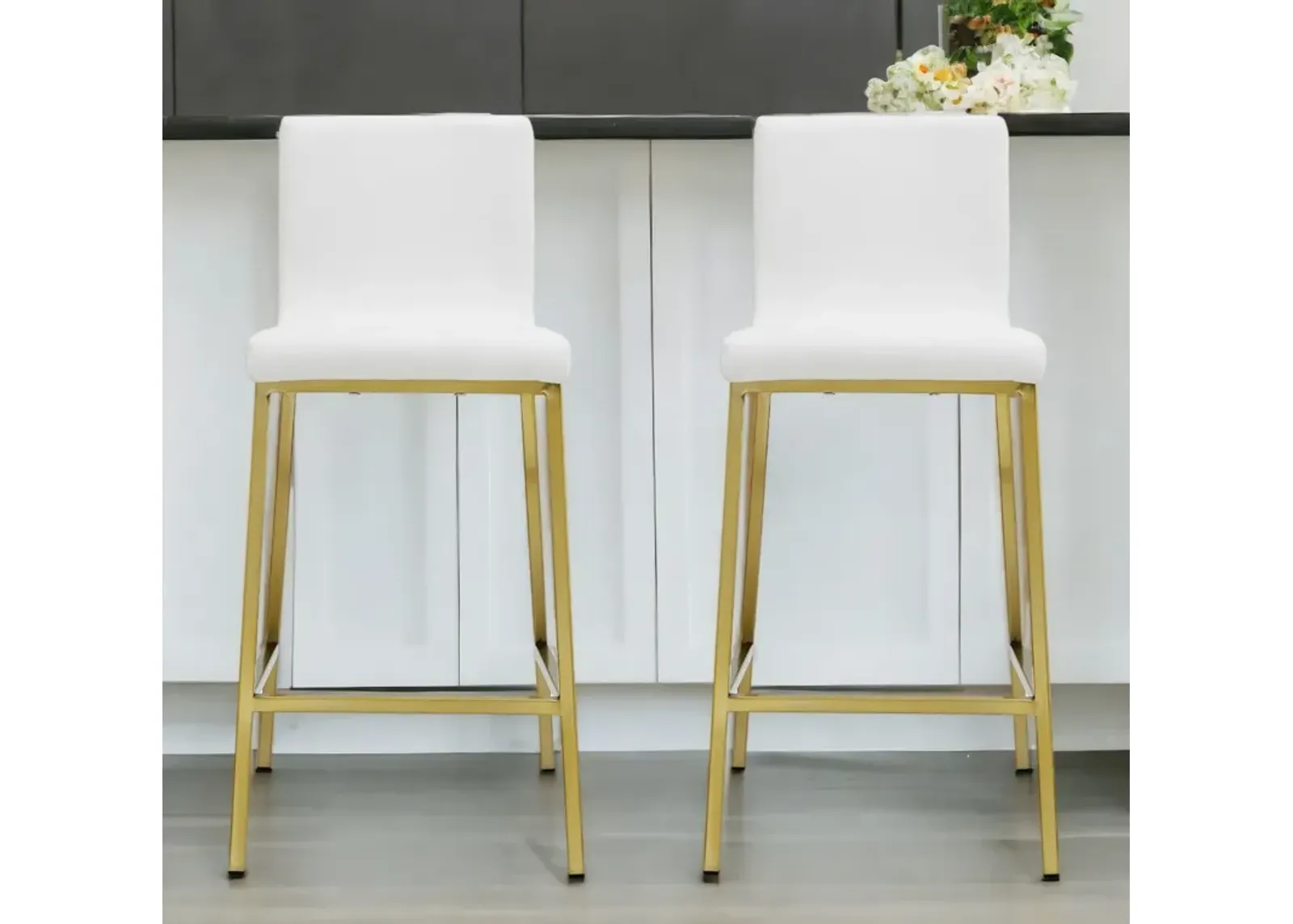 Steel Low Back Counter Height Bar Chairs (Set of 2) - White / Gold