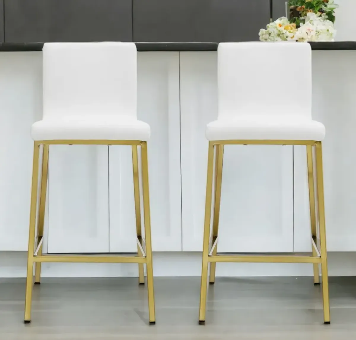 Steel Low Back Counter Height Bar Chairs (Set of 2) - White / Gold