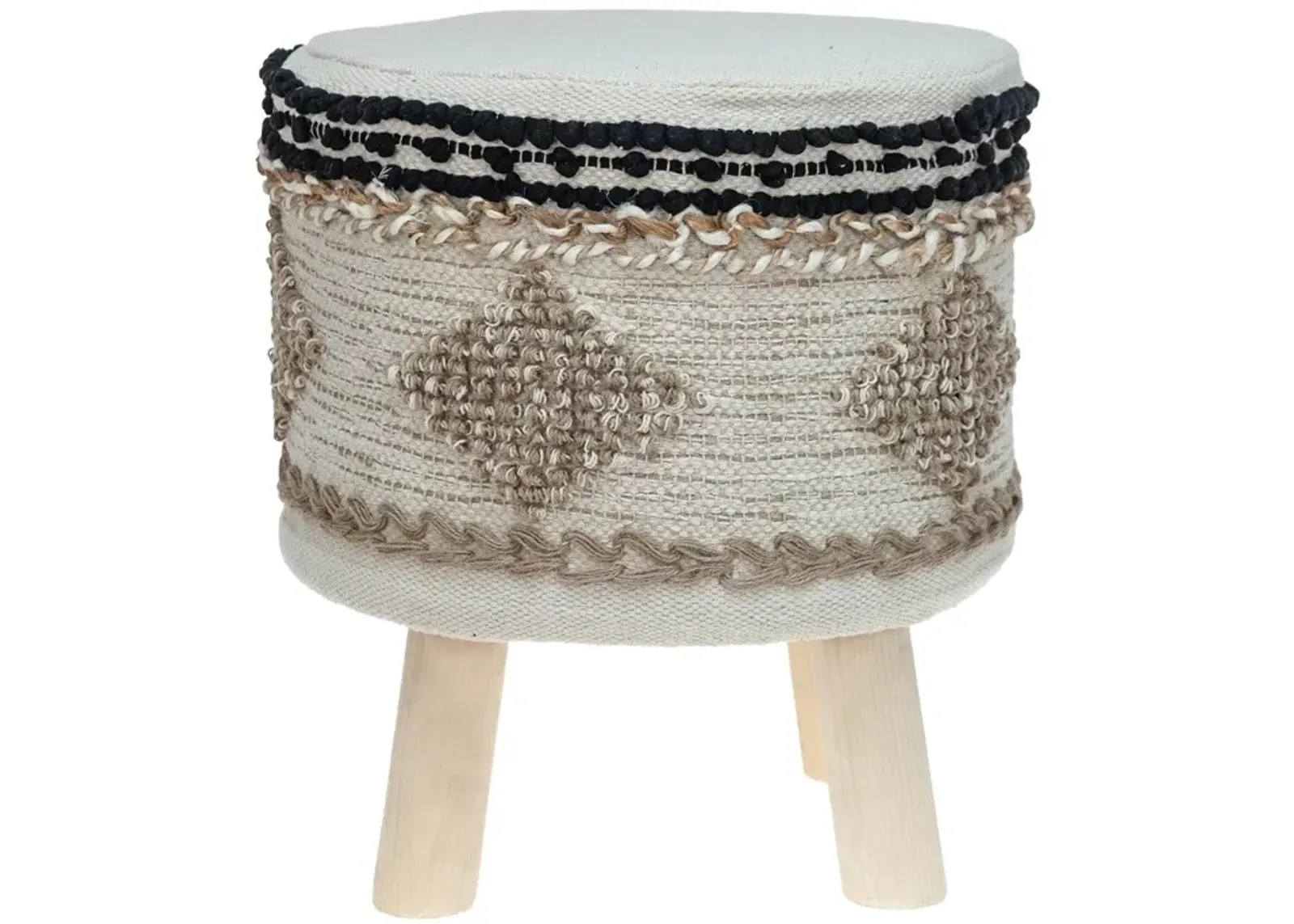 Jute Round Abstract Ottoman - Beige / Brown