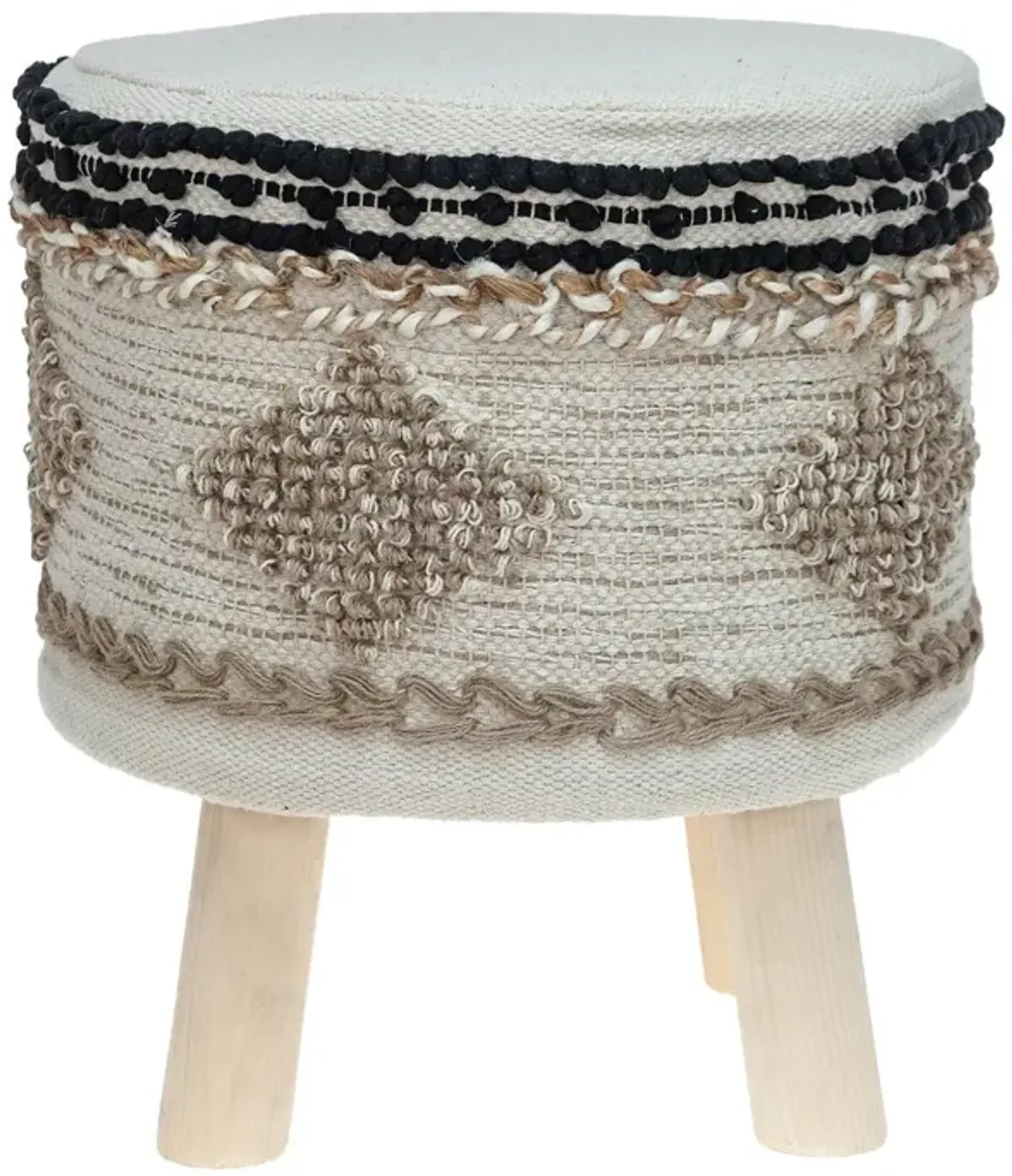 Jute Round Abstract Ottoman - Beige / Brown