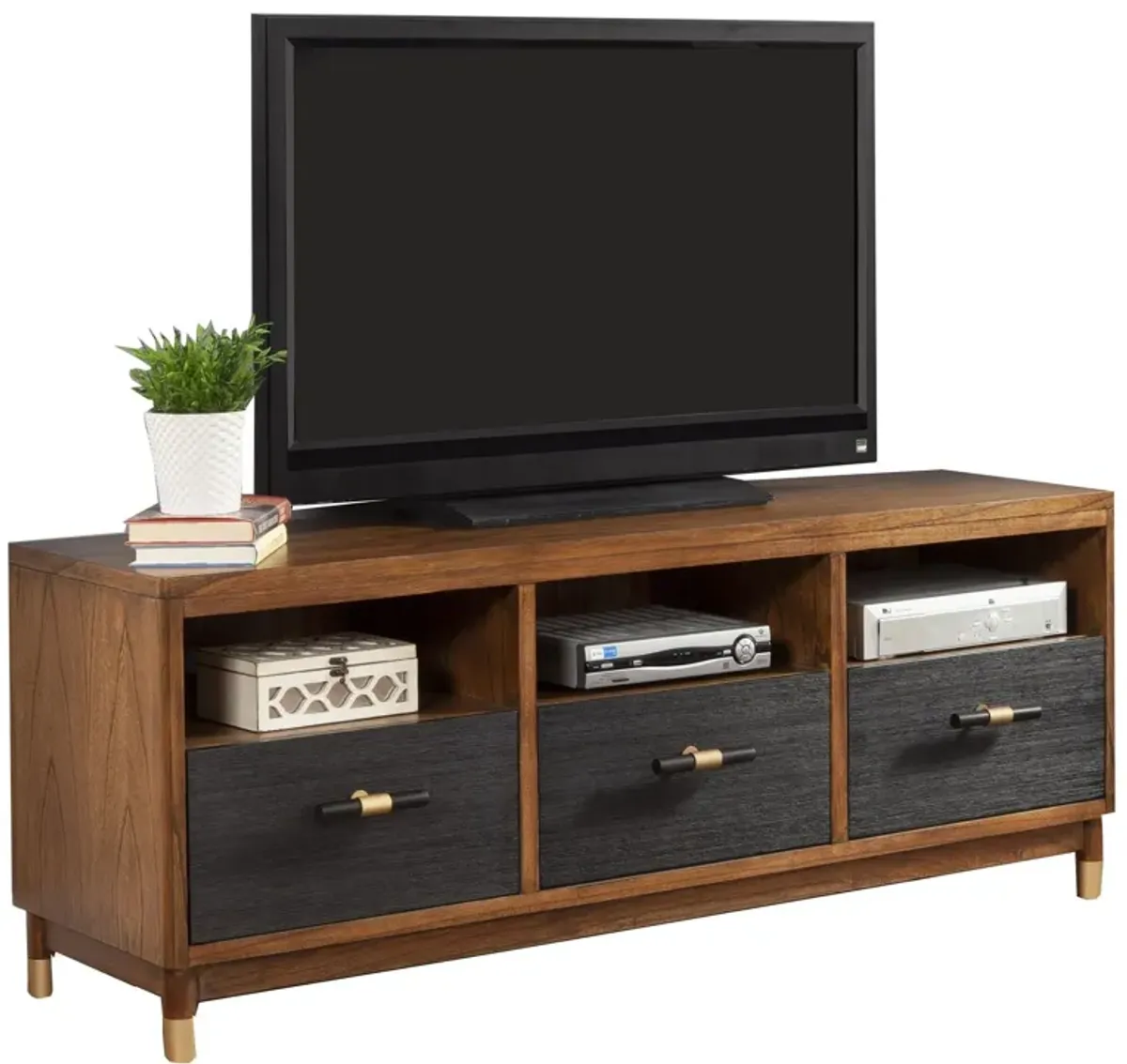 Mahogany Solids & Veneer Open Shelving TV Stand - Brown / Black