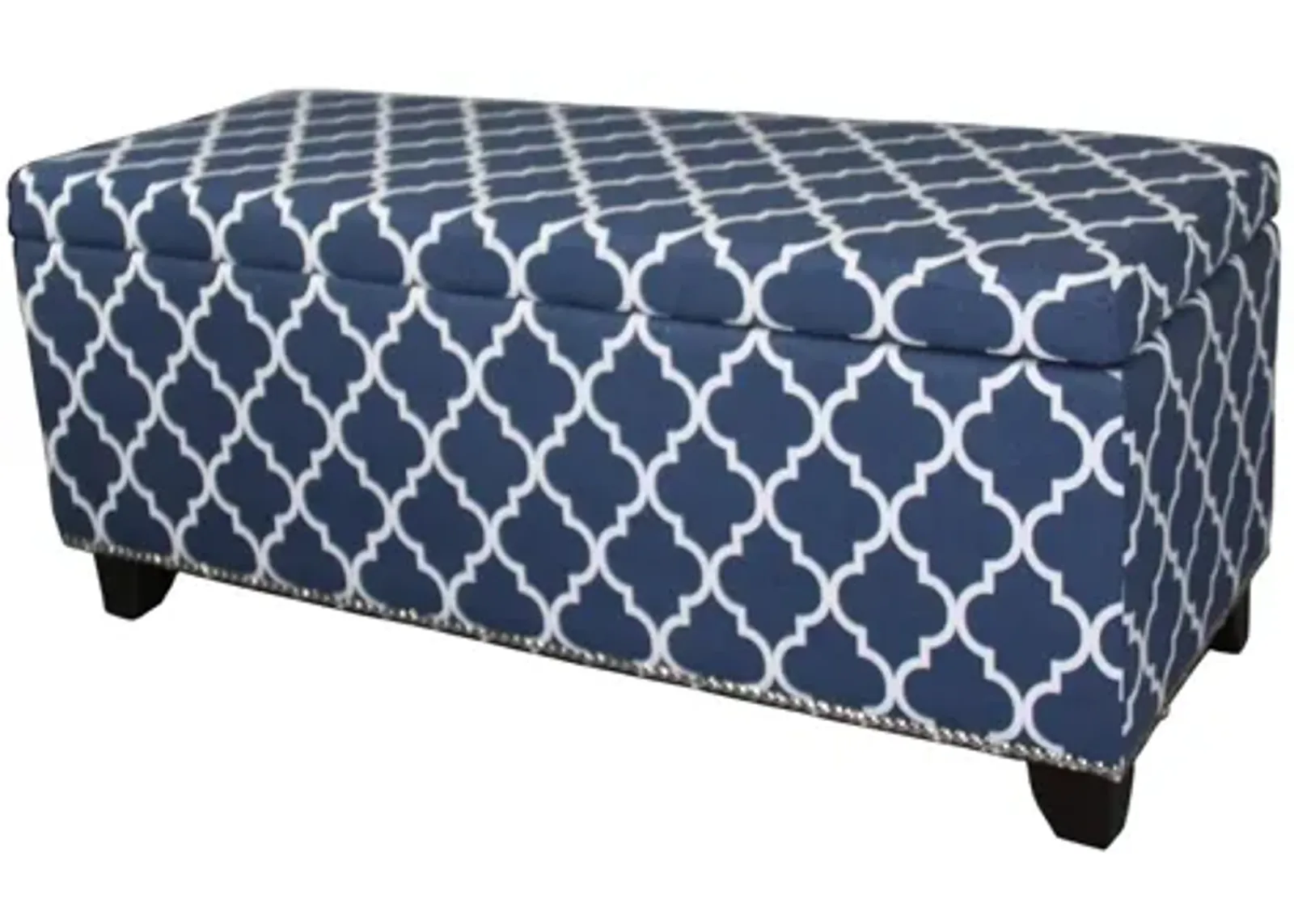 Brown Upholstered Polyester Quatrefoil Bench With Flip Top - Blue / White / Dark