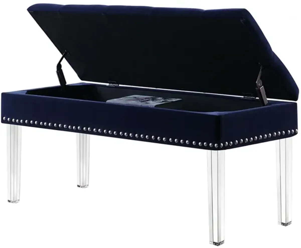 Velvet Acrylic Storage Bench - Navy Blue / Clear