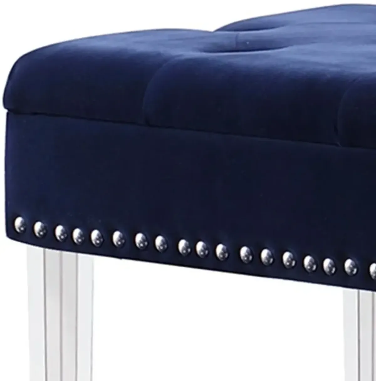 Velvet Acrylic Storage Bench - Navy Blue / Clear