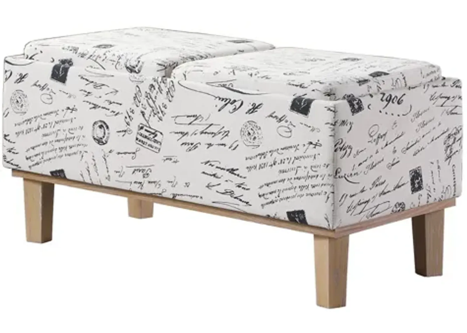 Upholstered Polyester Bench With Flip Top - Black / White / Natural