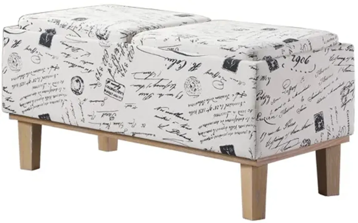 Upholstered Polyester Bench With Flip Top - Black / White / Natural