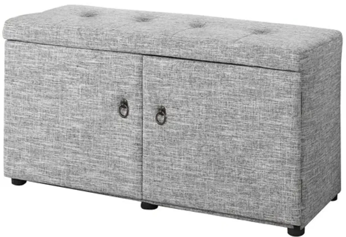 Light Linen Look Double Door Shoe Storage Bench - Gray