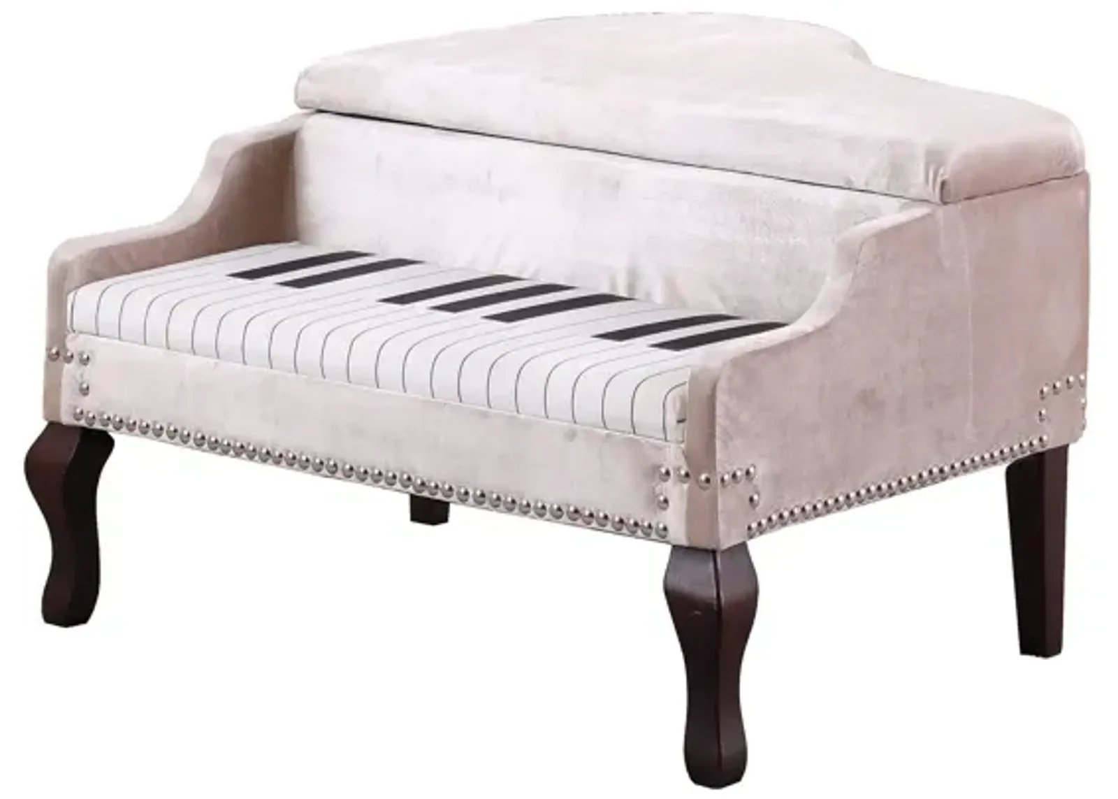 Velour Baby Grand Piano Storage Bench - Silver