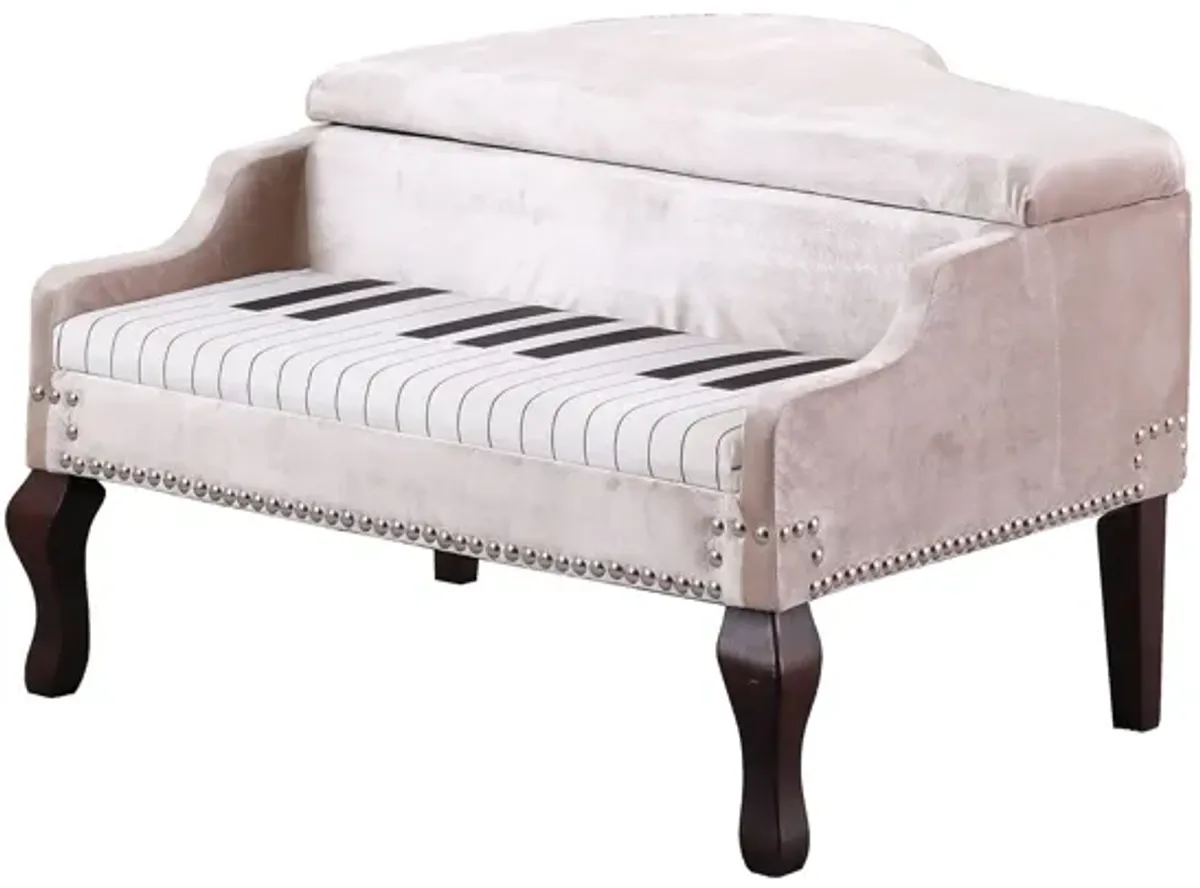 Velour Baby Grand Piano Storage Bench - Silver