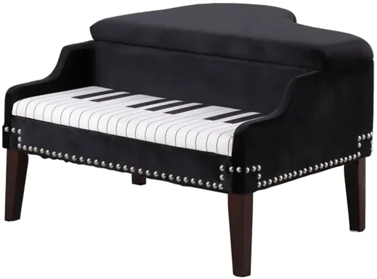 Velour Baby Grand Piano Storage Bench - Black