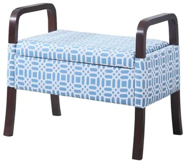 Polyester And Dark Brown Ottoman - Blue / White
