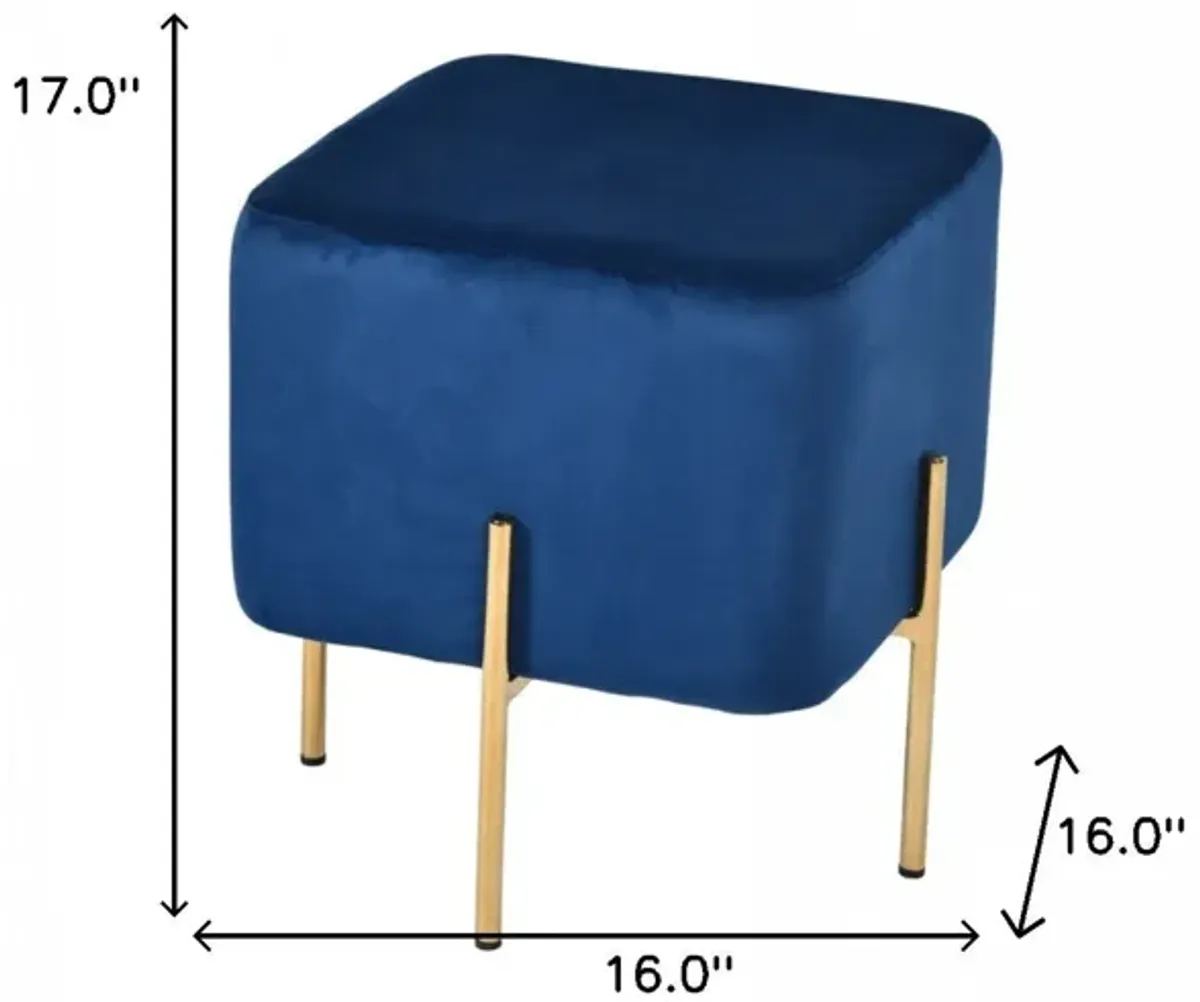 Velvet Cube Ottoman - Blue / Gold