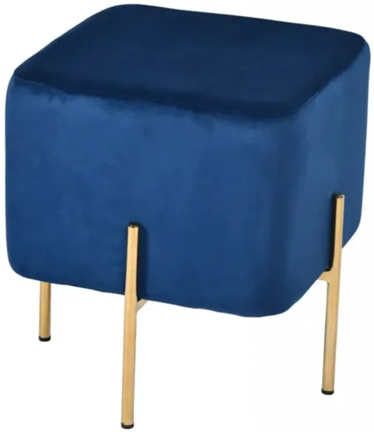 Velvet Cube Ottoman - Blue / Gold