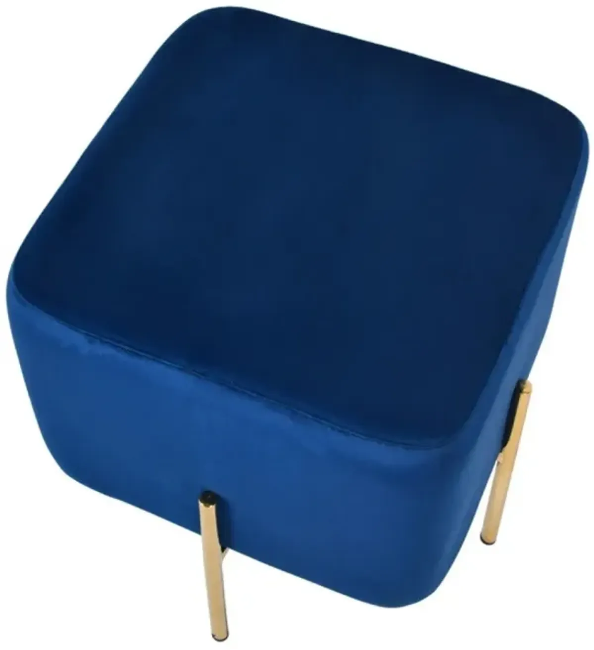 Velvet Cube Ottoman - Blue / Gold