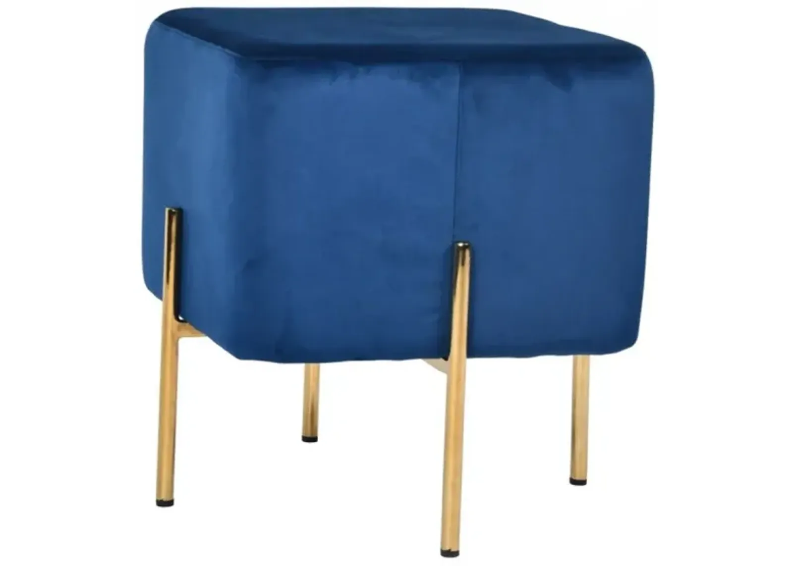 Velvet Cube Ottoman - Blue / Gold