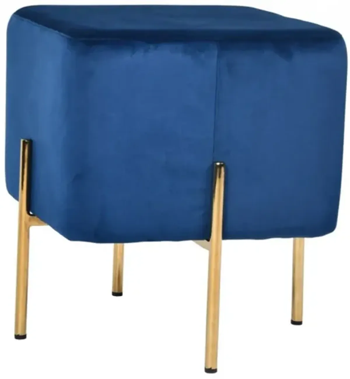 Velvet Cube Ottoman - Blue / Gold