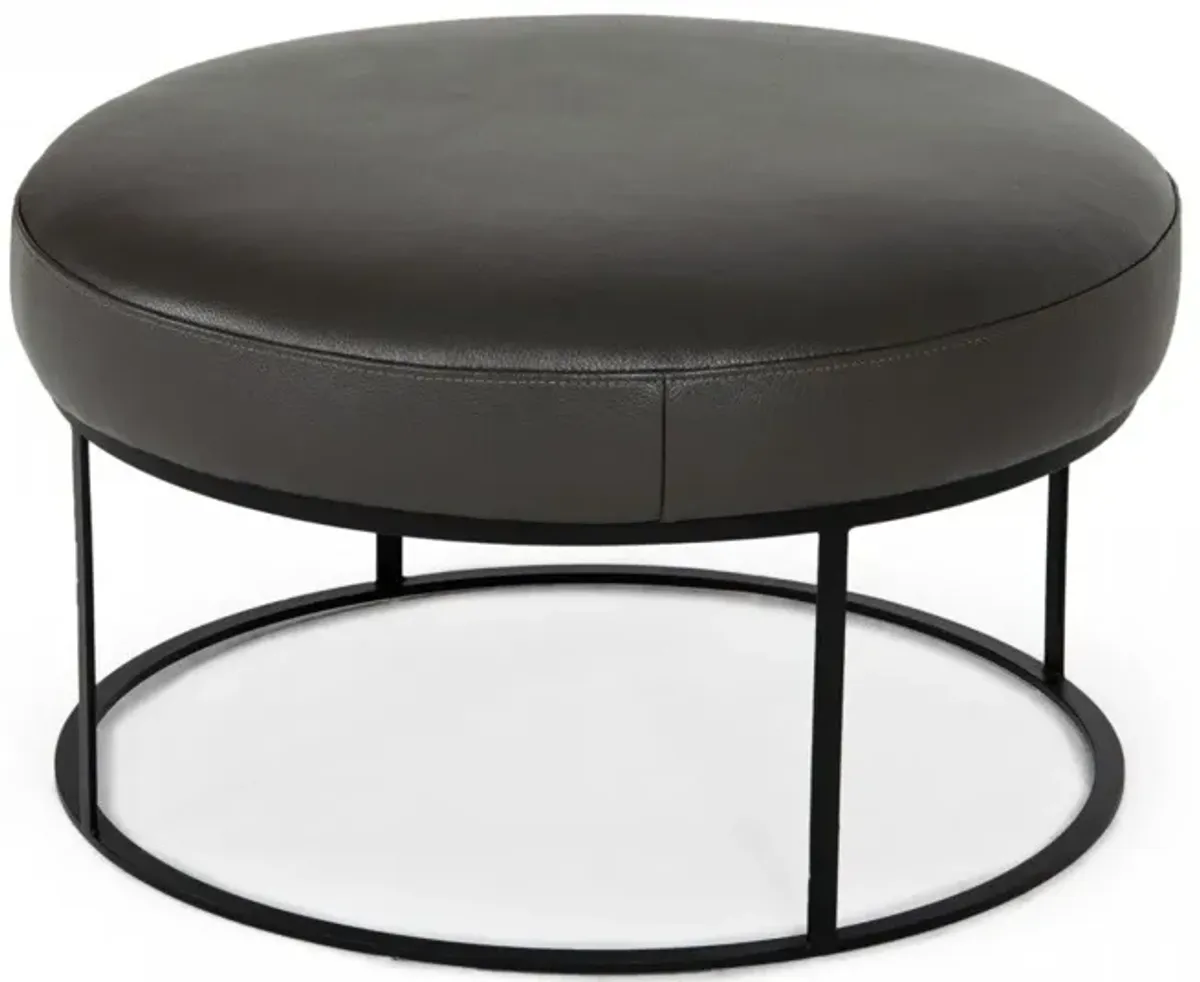 Faux Leather Ottoman - Gray / Black