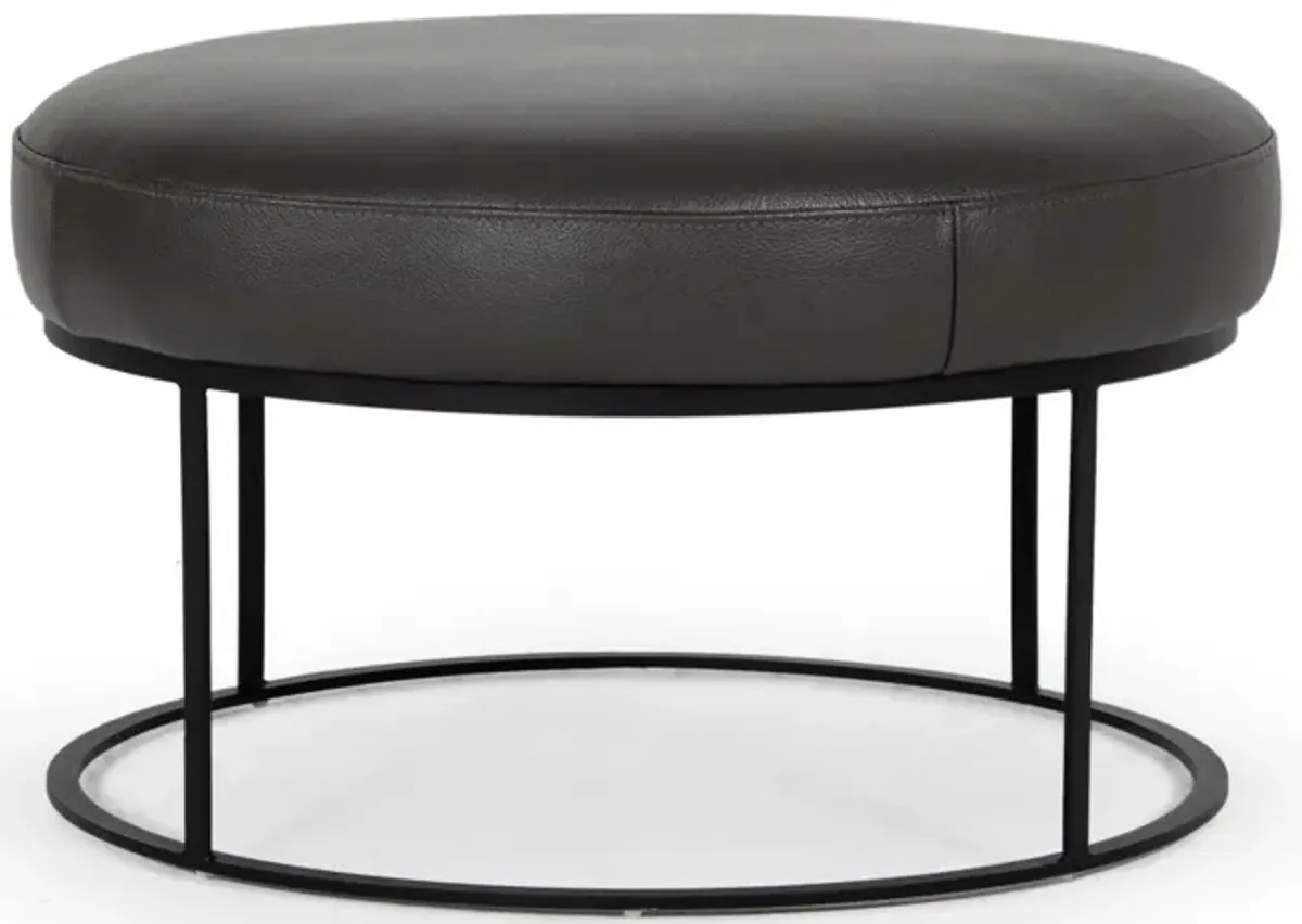 Faux Leather Ottoman - Gray / Black