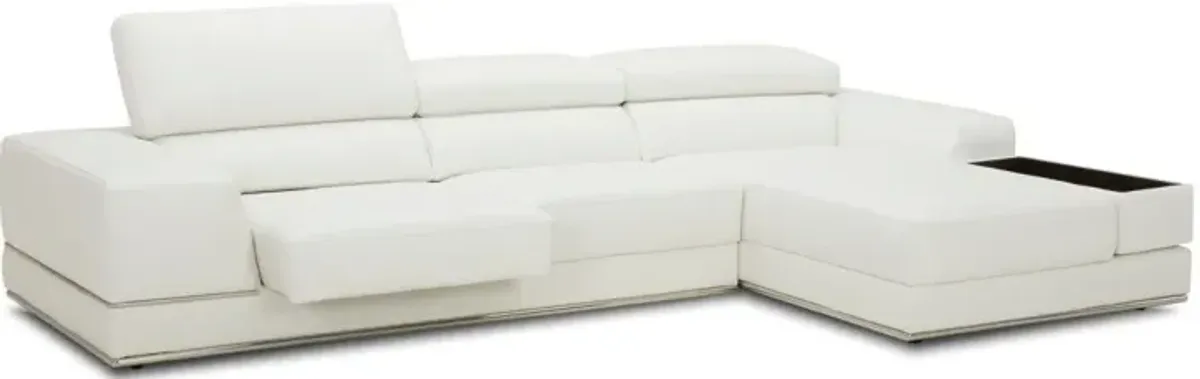 Contemporary Leather Right Facing Wide Arm Sectional Sofa - White