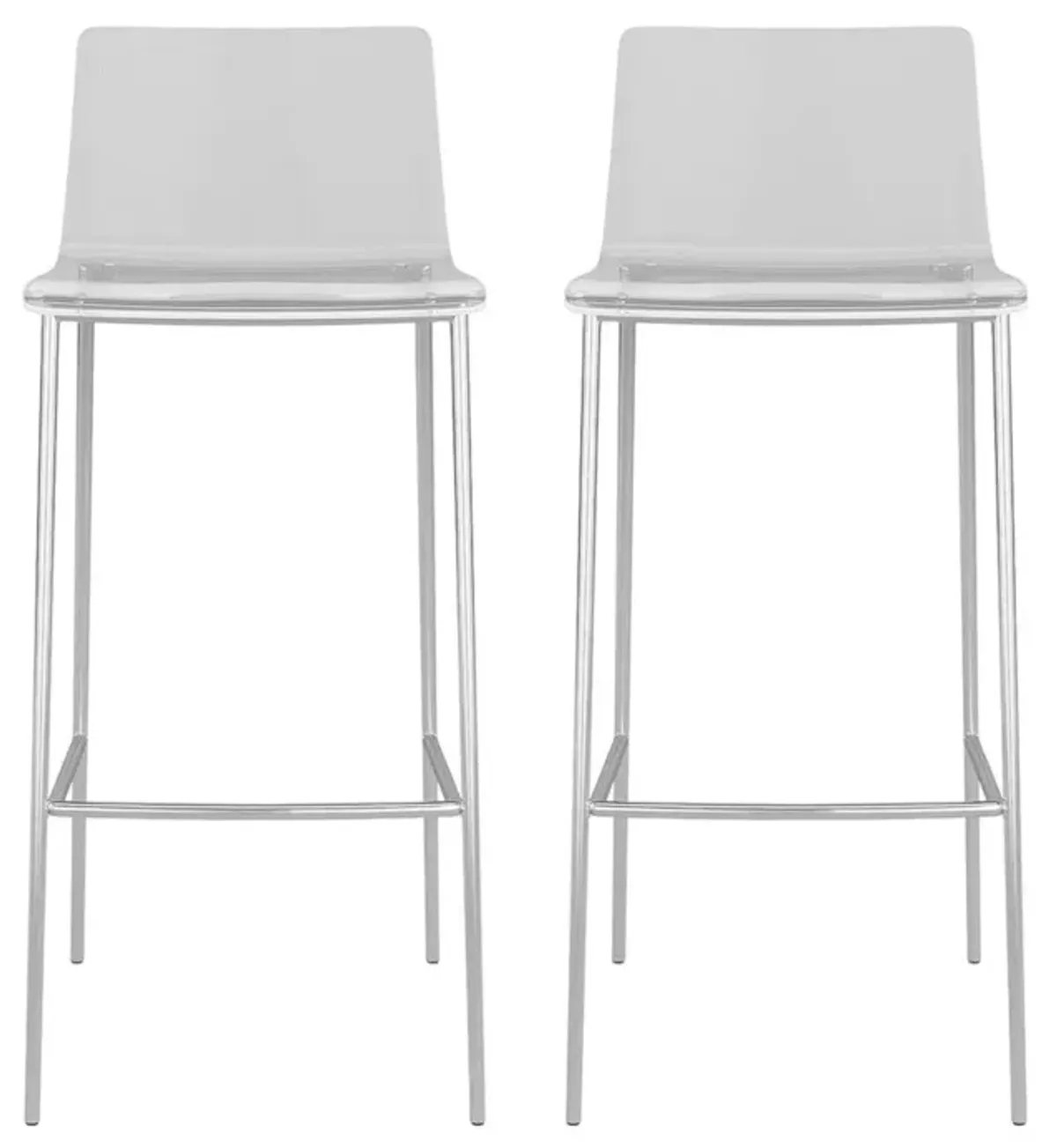 Plastic Low Back Bar Height Bar Chairs (Set of 2) - Clear / Silver