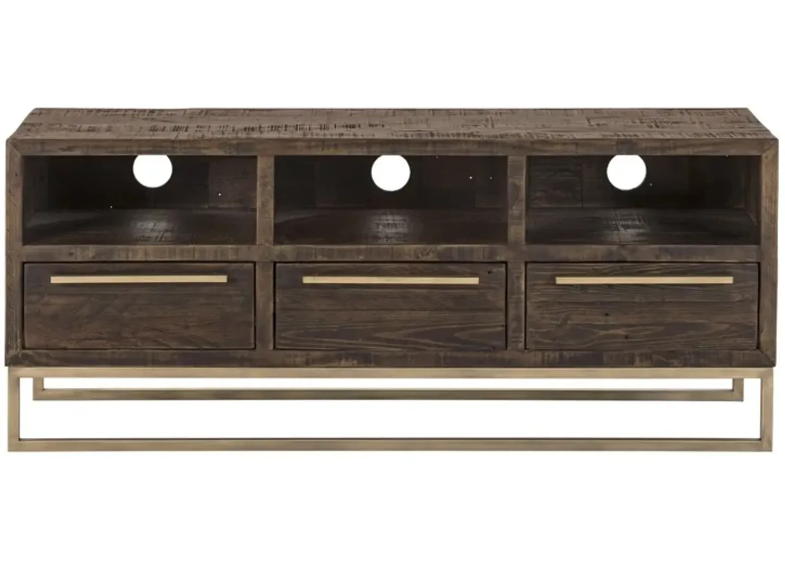 Reclaimed Pine And Plywood Open Shelving TV Stand - Deep Taupe