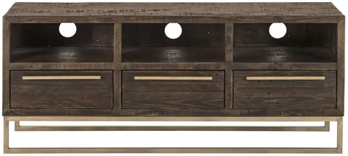 Reclaimed Pine And Plywood Open Shelving TV Stand - Deep Taupe