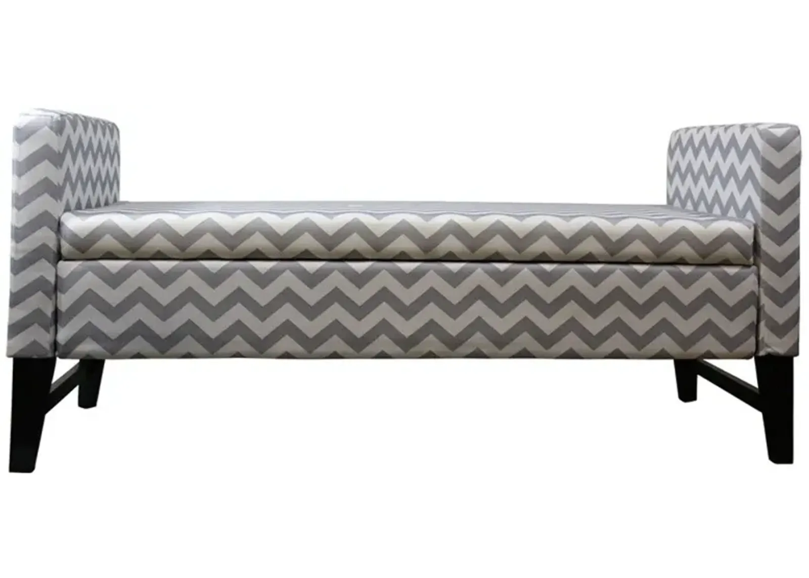 Upholstered Polyester Blend Geometric Bench With Flip Top - Gray / White / Black