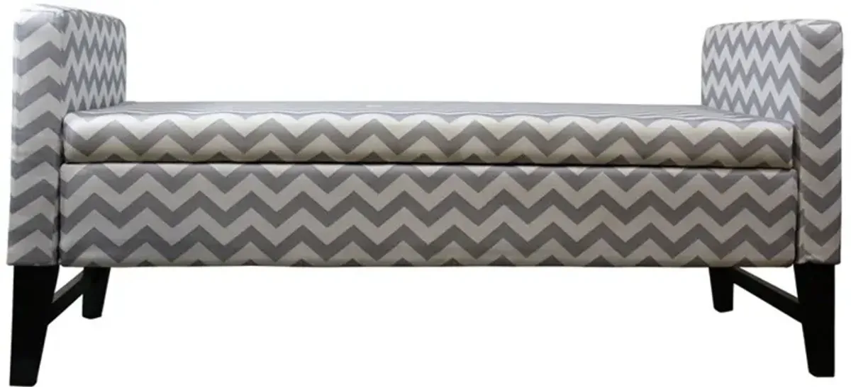 Upholstered Polyester Blend Geometric Bench With Flip Top - Gray / White / Black