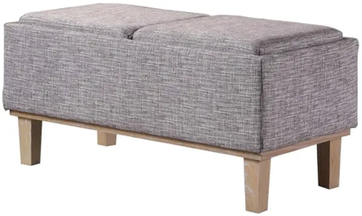 Upholstered Linen Bench With Flip Top - Gray / Natural