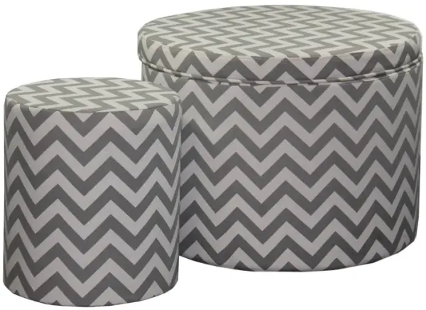Polyester Blend Round Geometric Footstool Ottoman - Gray