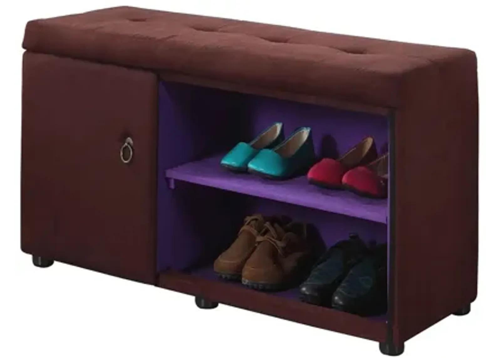 Tufted Shoe Storage Bench - Brown / Purple