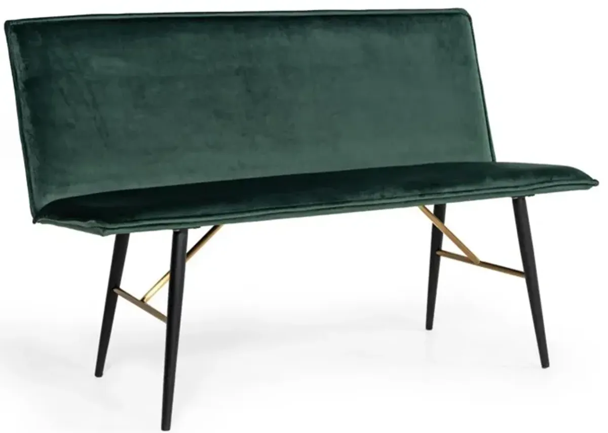 Upholstered Dining Bench - Green / Dark Brown