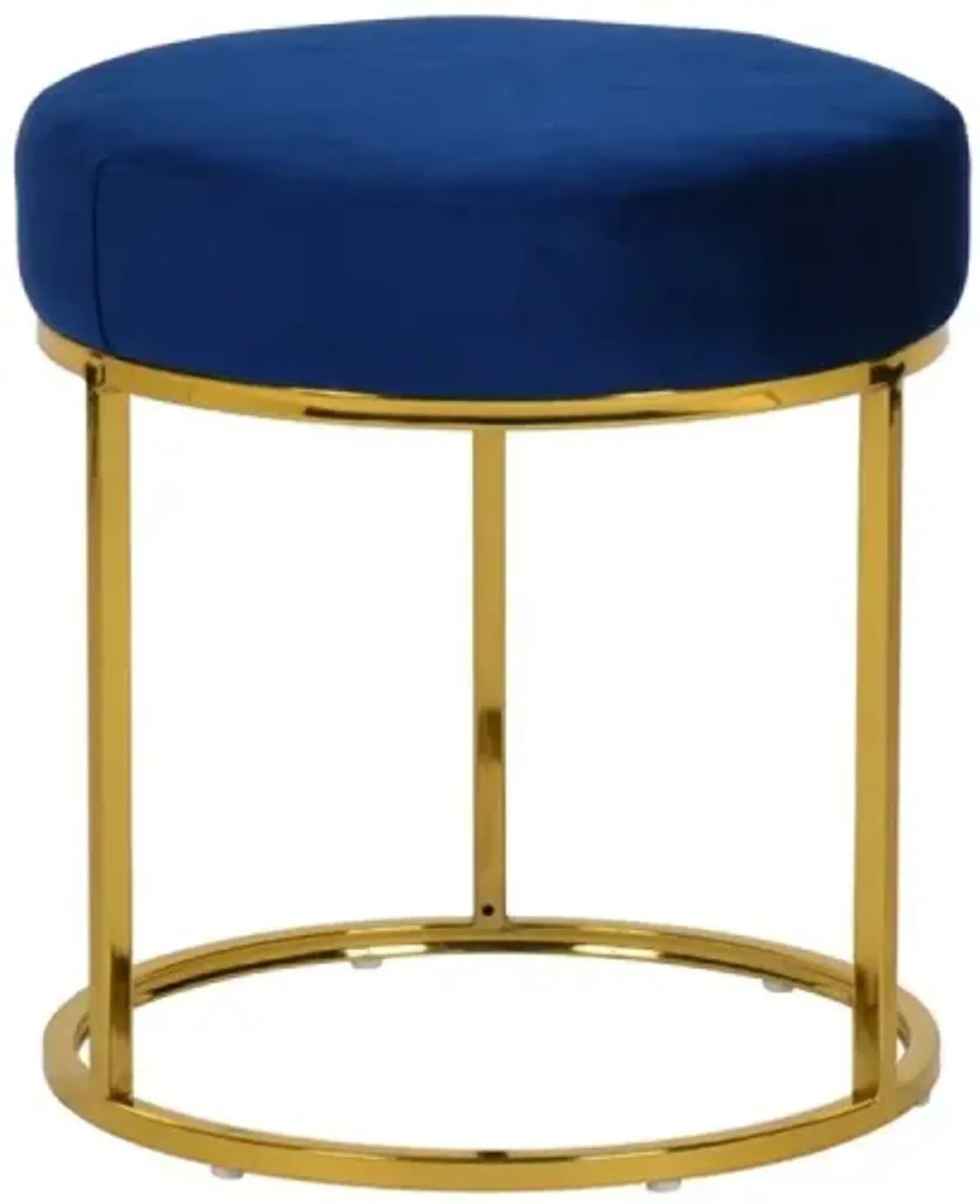 Velvet Round Footstool Ottoman - Blue / Gold