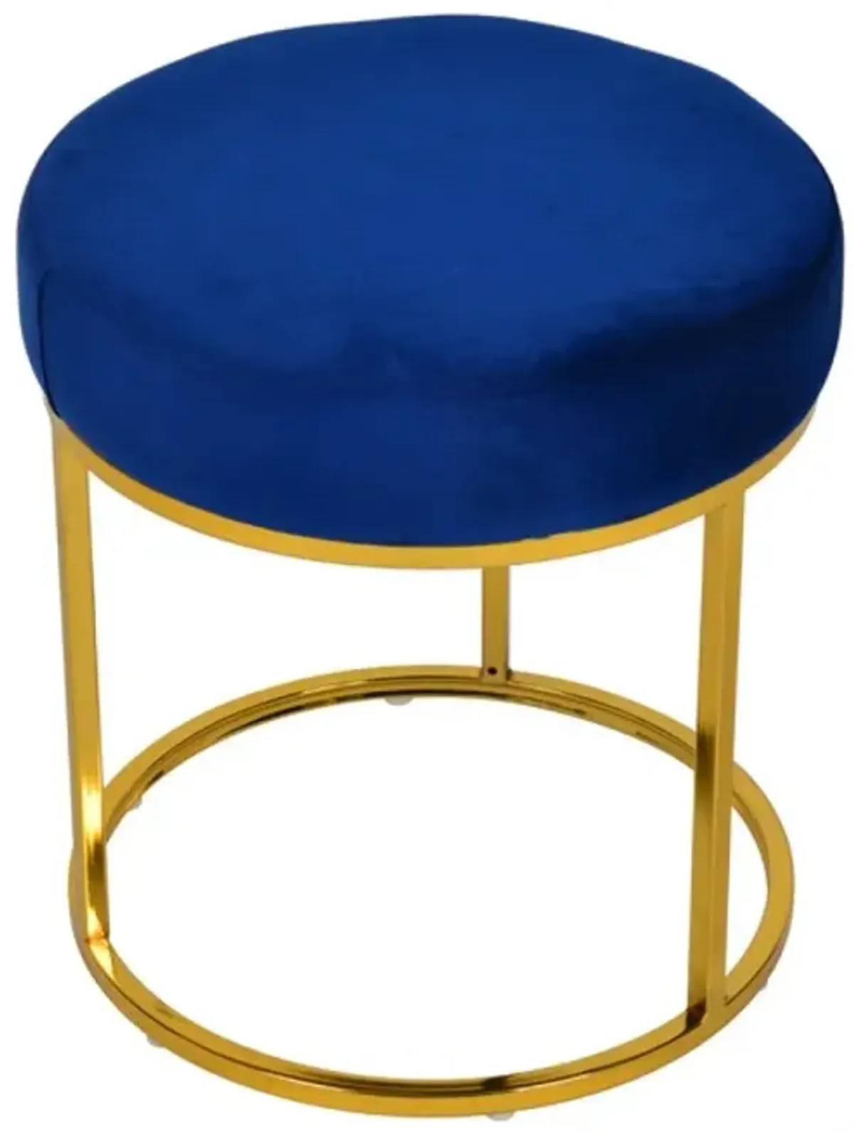 Velvet Round Footstool Ottoman - Blue / Gold