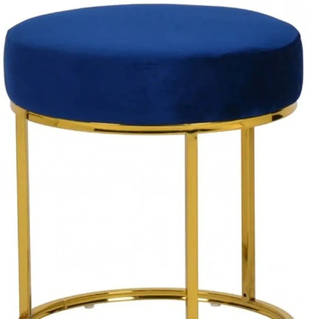 Velvet Round Footstool Ottoman - Blue / Gold