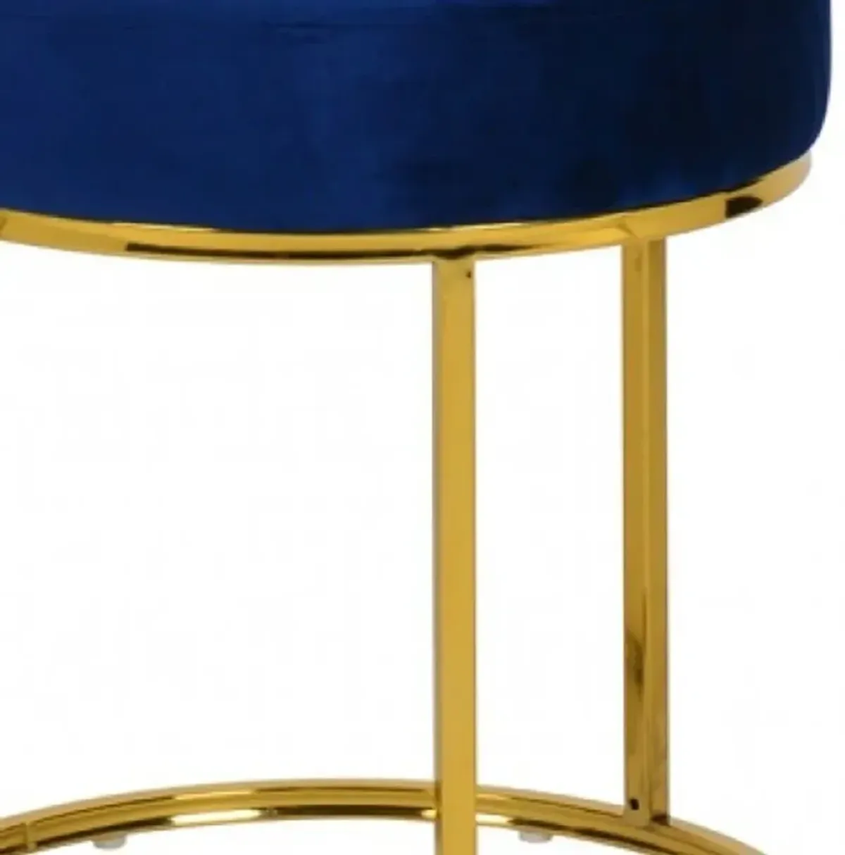 Velvet Round Footstool Ottoman - Blue / Gold