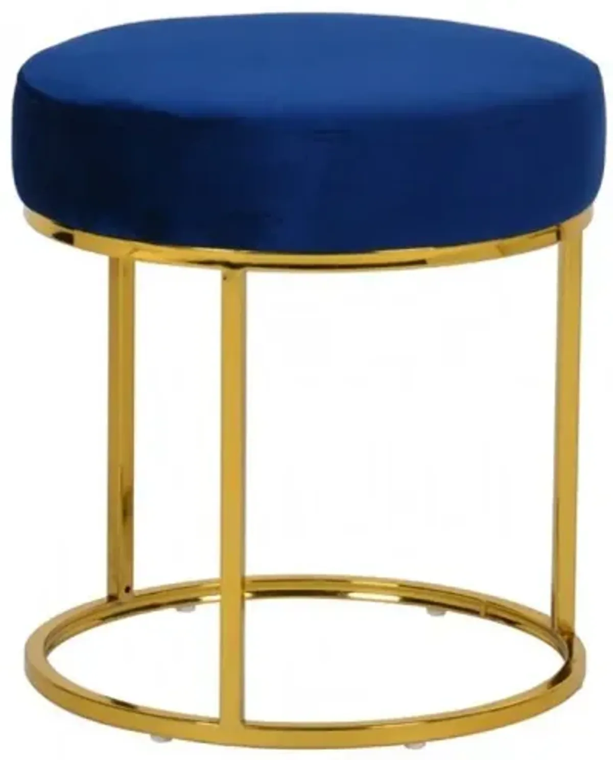 Velvet Round Footstool Ottoman - Blue / Gold