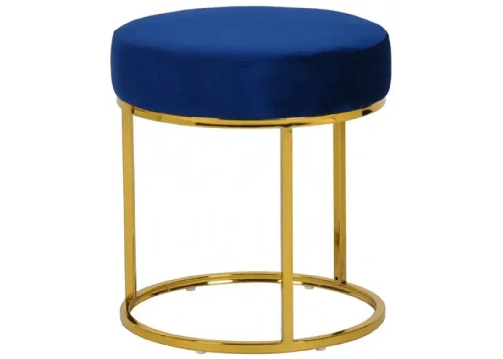 Velvet Round Footstool Ottoman - Blue / Gold